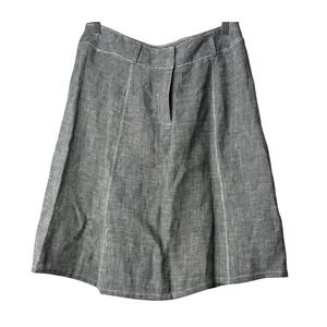 JOHN PAUL RICHARD Black White 100% Linen Blend A-Line Skirt Size 12 Front Zipper